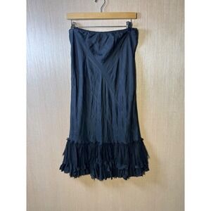 DOSA Designer $525 Black Silk Maxi Skirt Ruffle Trim Size 4 Bohemian Party